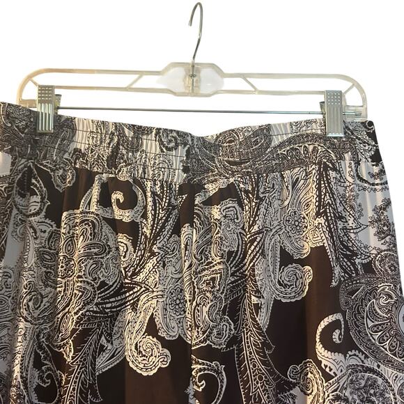 IMAN Easywear Pants SZ LG Brown Gold Trim Paisley Slinky Wide Leg Elastic Waist - Picture 10 of 10